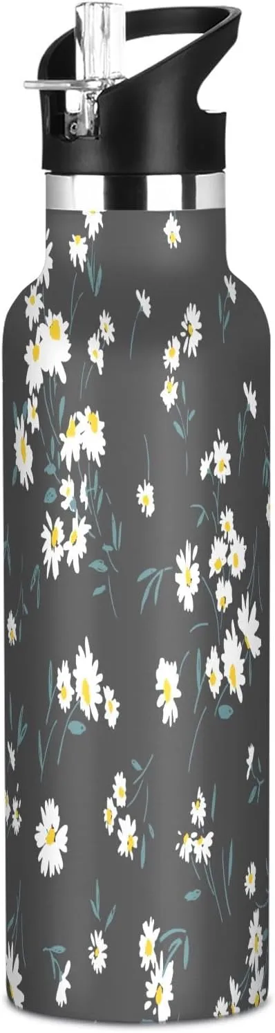 Proof Double Wall 304 Stainless Steel Water Flask School Bottle,Spring Chrysanthemum Pattern Boys Water Bottle stash disinterested bank clip champion with Straw Reusable Tumbler for Toddlers 20oz Kids Insulated Cups Leak 