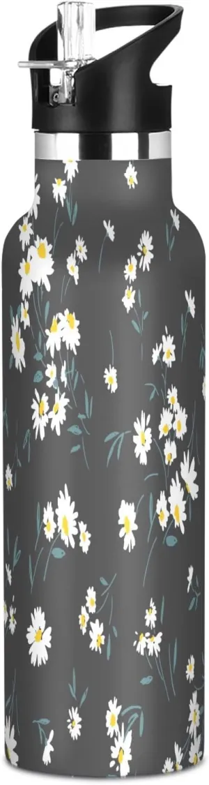 Proof Double Wall 304 Stainless Steel Water Flask School Bottle,Spring Chrysanthemum Pattern Boys Water Bottle stash disinterested bank clip champion with Straw Reusable Tumbler for Toddlers 20oz Kids Insulated Cups Leak 