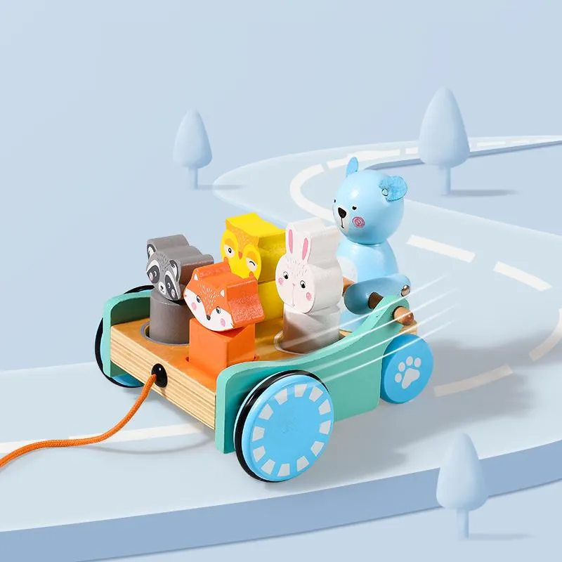 Pull Along Animal and Shapes Matching Puzzle Stroller Cart Toy