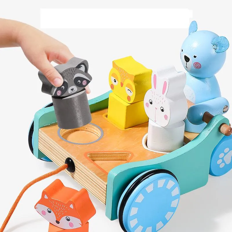 Pull Along Animal and Shapes Matching Puzzle Stroller Cart Toy