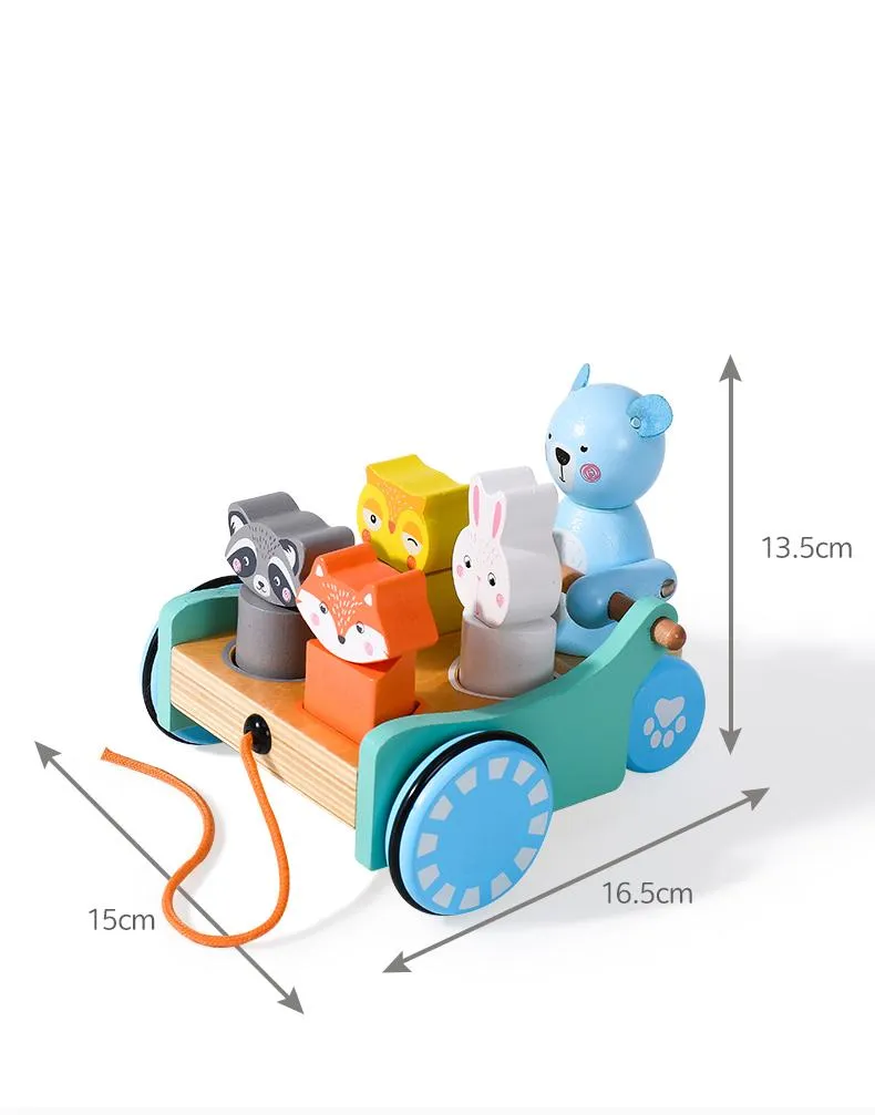 Pull Along Animal and Shapes Matching Puzzle Stroller Cart Toy