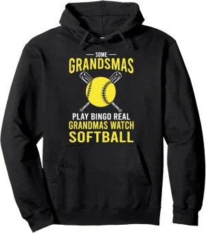 Pullover Hoodie Real Grandmas Watch Softball Funny Softball salient Baller Catcher 