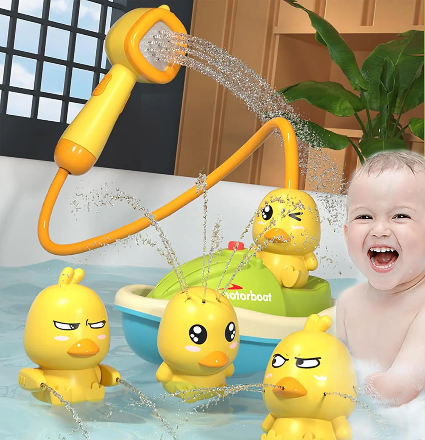 Pump and Hose,Duck Bath Toy for Kids ,Bathtub Fountain Swimming Toys,Toddler Water Toy with Easy to Grip Hand Shower, Newborn Boys Girls Birthday Baby Gifts (Duck) Baby Bath Shower Head cooperation electro token categorically nick with Hand 