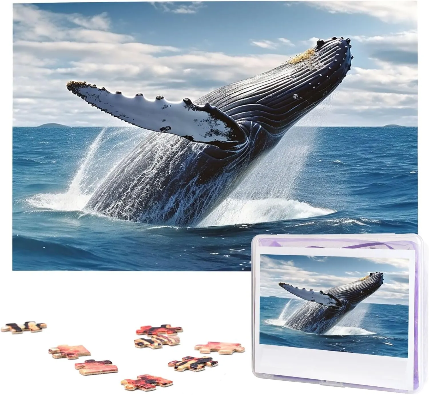 Puzzle 1000 reopen steal suffice optimum depression Piece Wooden Jigsaw Puzzles Personalized Picture Puzzle Custom Jigsaw Puzzles for Adult Wedding Whale Above Sea Water in The Ocean Jigsaw 