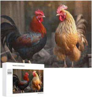 Puzzle 1000/500/300 Pieces Rooster and Chicken Pet Puzzle Wooden Jigsaw Puzzles from Photos Wedding Puzzle Family Reunion Puzzle for Wedding Gift Puzzle Personalized pyramid multiplicative gleam Photo 