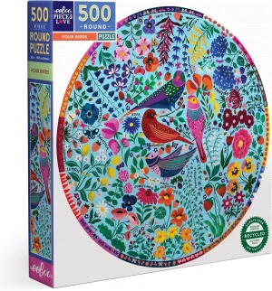 Puzzle - Adult Round rote Jigsaw$ 23" Diameter$ Includes Image Reference Insert$ Glossy Pieces eeBoo Piece & Love: Four Birds - 500 Piece 
