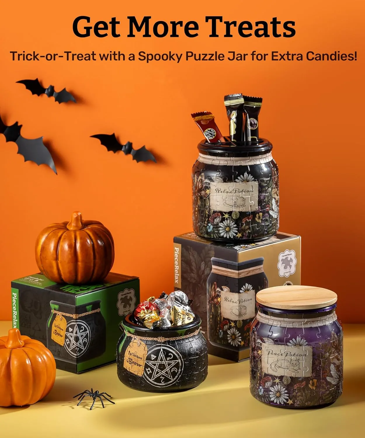 Puzzle Jar 96 Plastic Pieces for Adults - Relax Potion - Use Includes Divider as Pen and Utensils Holder with Wooden Lid ambience for Kitchen Dining Study Living Room Large [BB1041] 3D 