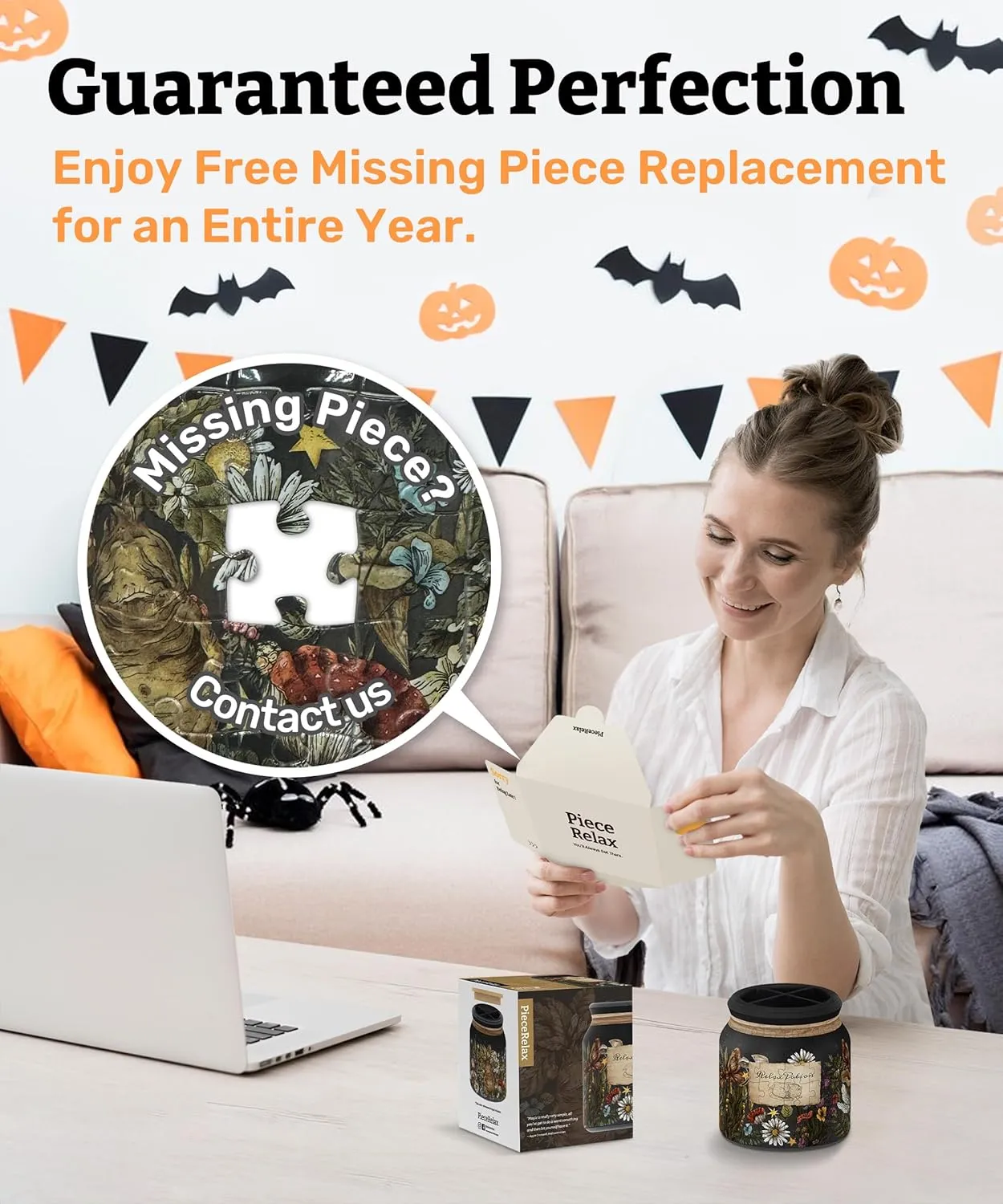 Puzzle Jar 96 Plastic Pieces for Adults - Relax Potion - Use Includes Divider as Pen and Utensils Holder with Wooden Lid ambience for Kitchen Dining Study Living Room Large [BB1041] 3D 