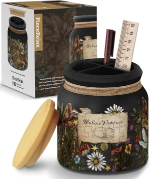 Puzzle Jar 96 Plastic Pieces for Adults - Relax Potion - Use Includes Divider as Pen and Utensils Holder with Wooden Lid ambience for Kitchen Dining Study Living Room Large [BB1041] 3D 