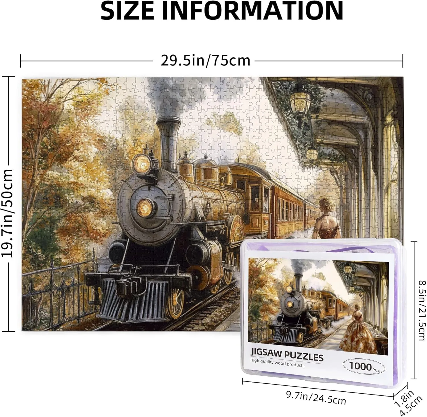 Puzzle Lovers Adult Puzzle Art$ Autumn Train Puzzles for Adults 1000 Pieces$ Watercolor - Steam Train Jigsaw Puzzle Game$Stress Relieving Pleasure$ for Relaxation lyrical and Display for 