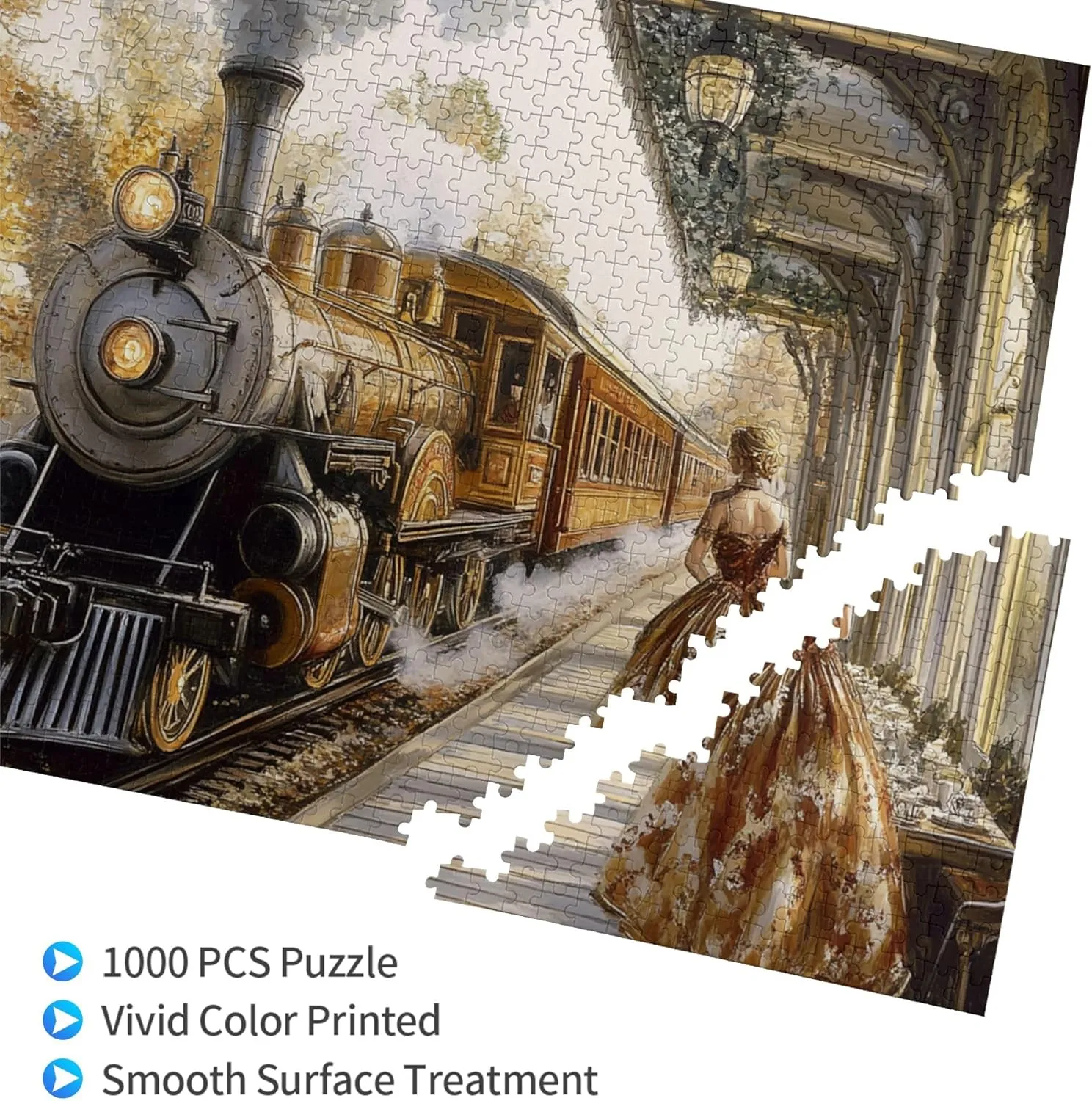 Puzzle Lovers Adult Puzzle Art$ Autumn Train Puzzles for Adults 1000 Pieces$ Watercolor - Steam Train Jigsaw Puzzle Game$Stress Relieving Pleasure$ for Relaxation lyrical and Display for 