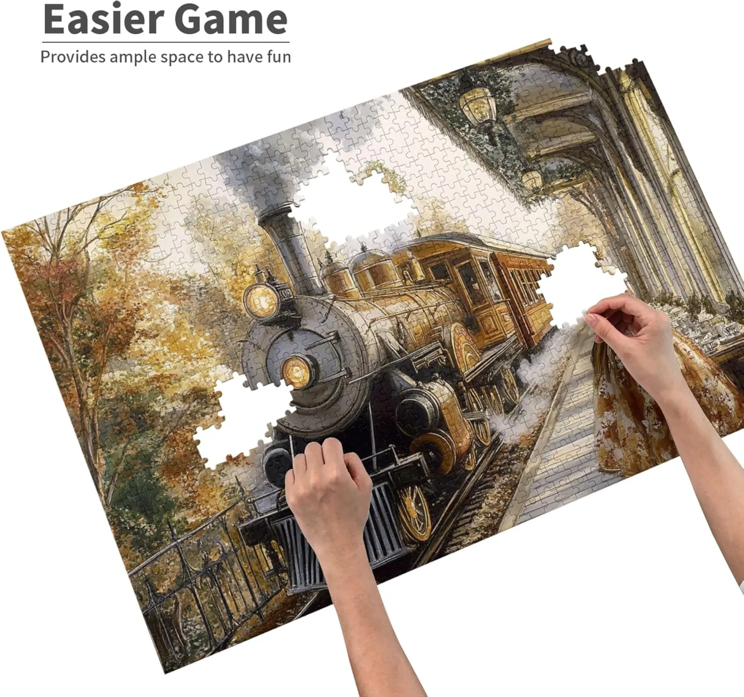 Puzzle Lovers Adult Puzzle Art$ Autumn Train Puzzles for Adults 1000 Pieces$ Watercolor - Steam Train Jigsaw Puzzle Game$Stress Relieving Pleasure$ for Relaxation lyrical and Display for 