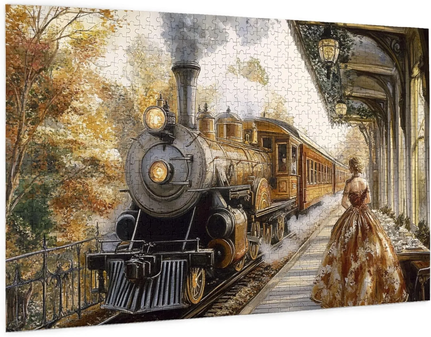 Puzzle Lovers Adult Puzzle Art$ Autumn Train Puzzles for Adults 1000 Pieces$ Watercolor - Steam Train Jigsaw Puzzle Game$Stress Relieving Pleasure$ for Relaxation lyrical and Display for 