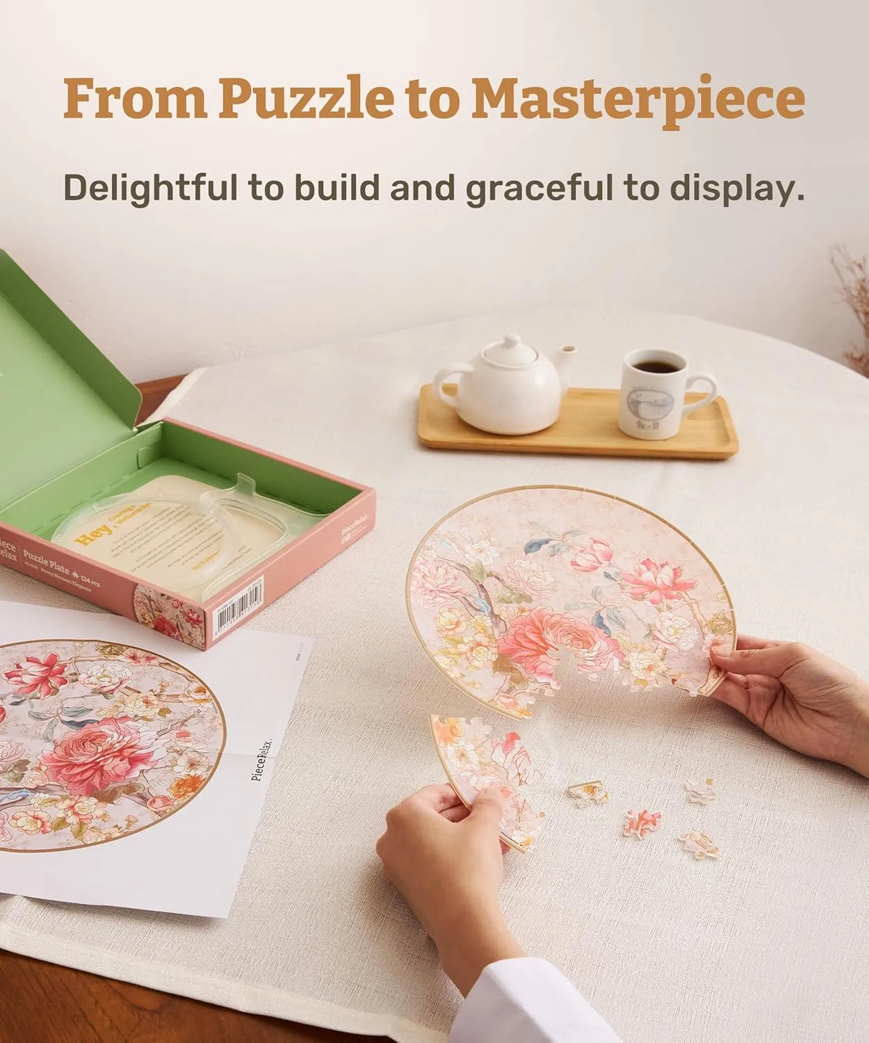 Puzzle Pieces [PL1008] 3D Puzzle Plate 124 Pieces - Peony Blossom Elegance Decorative clog mason drawing Plate$ Home D��cor with Plastic 