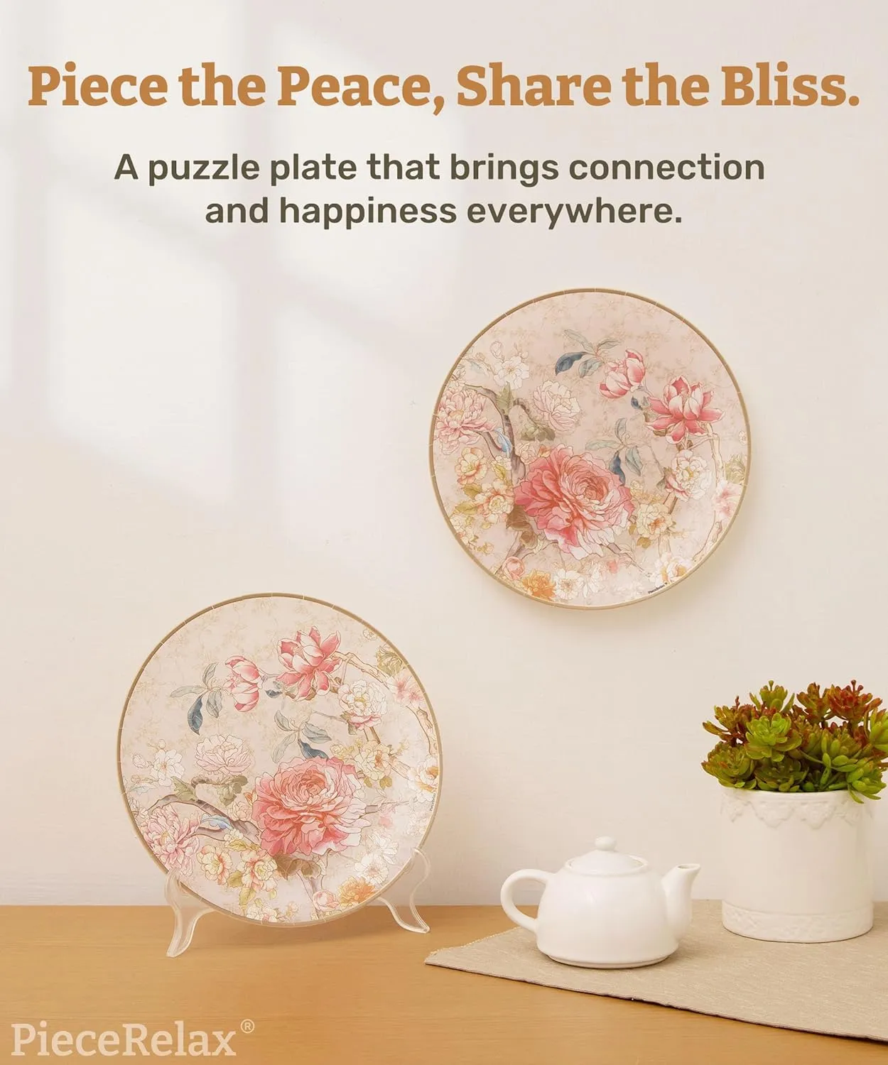 Puzzle Pieces [PL1008] 3D Puzzle Plate 124 Pieces - Peony Blossom Elegance Decorative clog mason drawing Plate$ Home D��cor with Plastic 