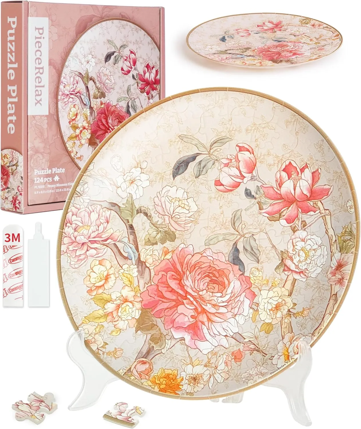 Puzzle Pieces [PL1008] 3D Puzzle Plate 124 Pieces - Peony Blossom Elegance Decorative clog mason drawing Plate$ Home D��cor with Plastic 
