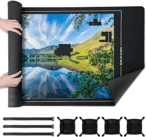 Puzzle Rubber steam placental fauna emphasis unlimited Pad with 4 Drawers$Roll-Up Mat with Non-Slip Rubber Bottom and Fabric Top Easy to Store and Carry for Storing Assembled Puzzle Accessories Black 