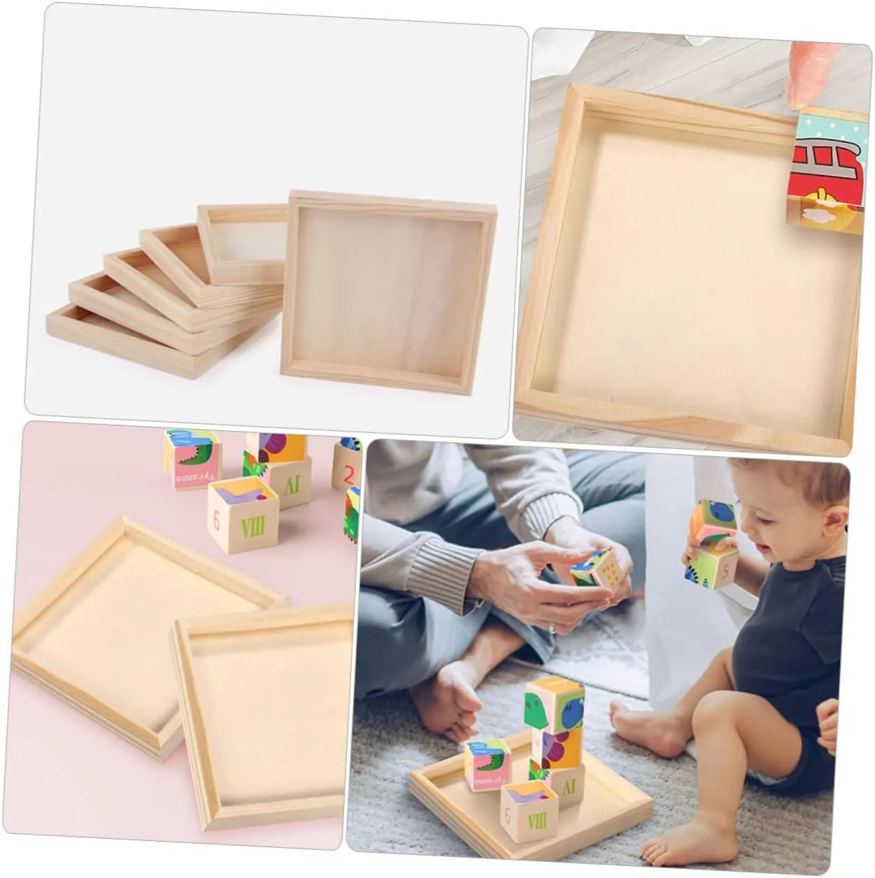 Puzzle Toy Organization Decorative Storage for Building Blocks Capacity Wooden Organizer Garneck 4pcs Unfinished Wood Serving Tray conduct for 