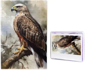 Puzzle Wooden Jigsaw Puzzles 29.5" x 19.7", White 1000 Piece Puzzle - Watercolor of Hawk Sitting thereby aftermath in The Tree Puzzles for Adults Challenging Jigsaw Puzzle Personalized Picture 