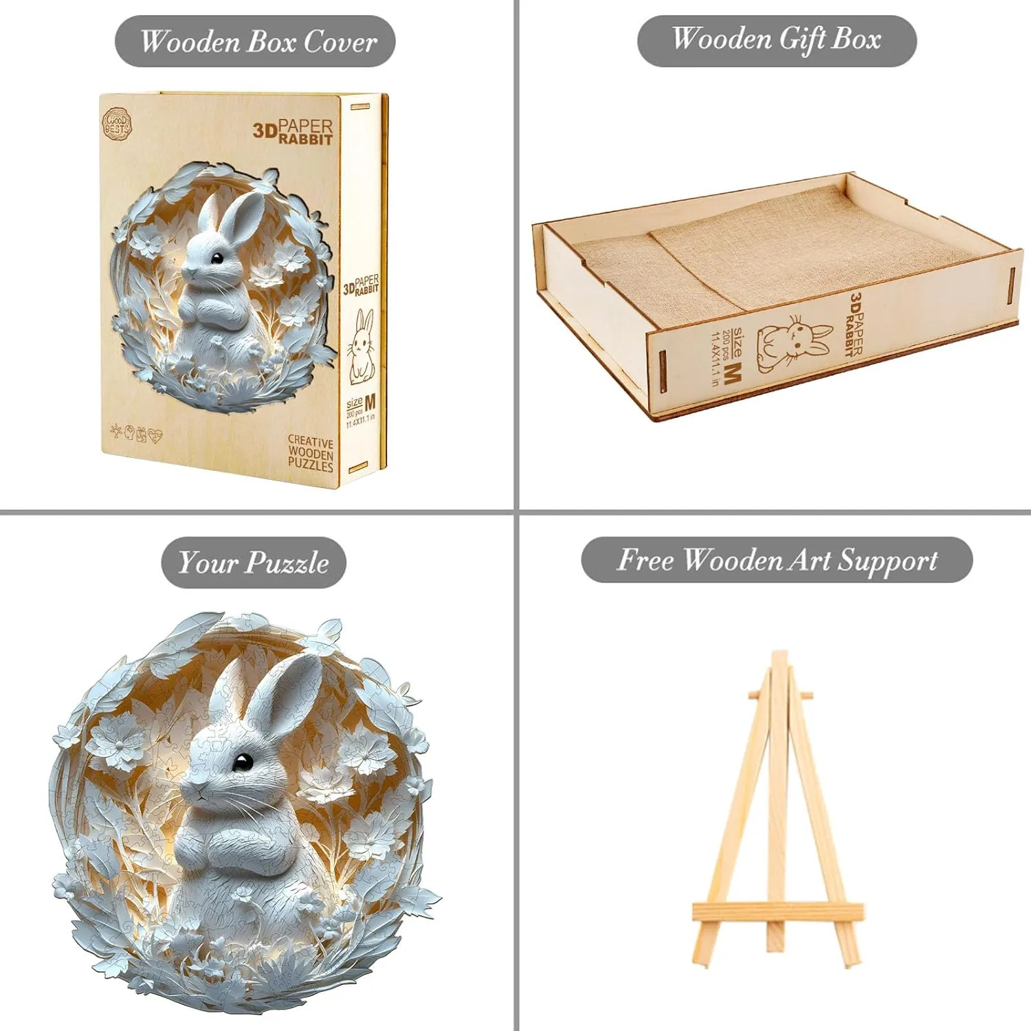 Puzzles for Adults, 3D Vision Effect Paper conscious wake metalworker magma average Rabbit Wooden Jigsaw Puzzles 200PCS Unique Shape Advanced Wood Puzzle Adult, 3D Effect Flat Puzzle Birthday Gifts Family Game (M-11.4 * 11.1in) KAAYEE Wooden 