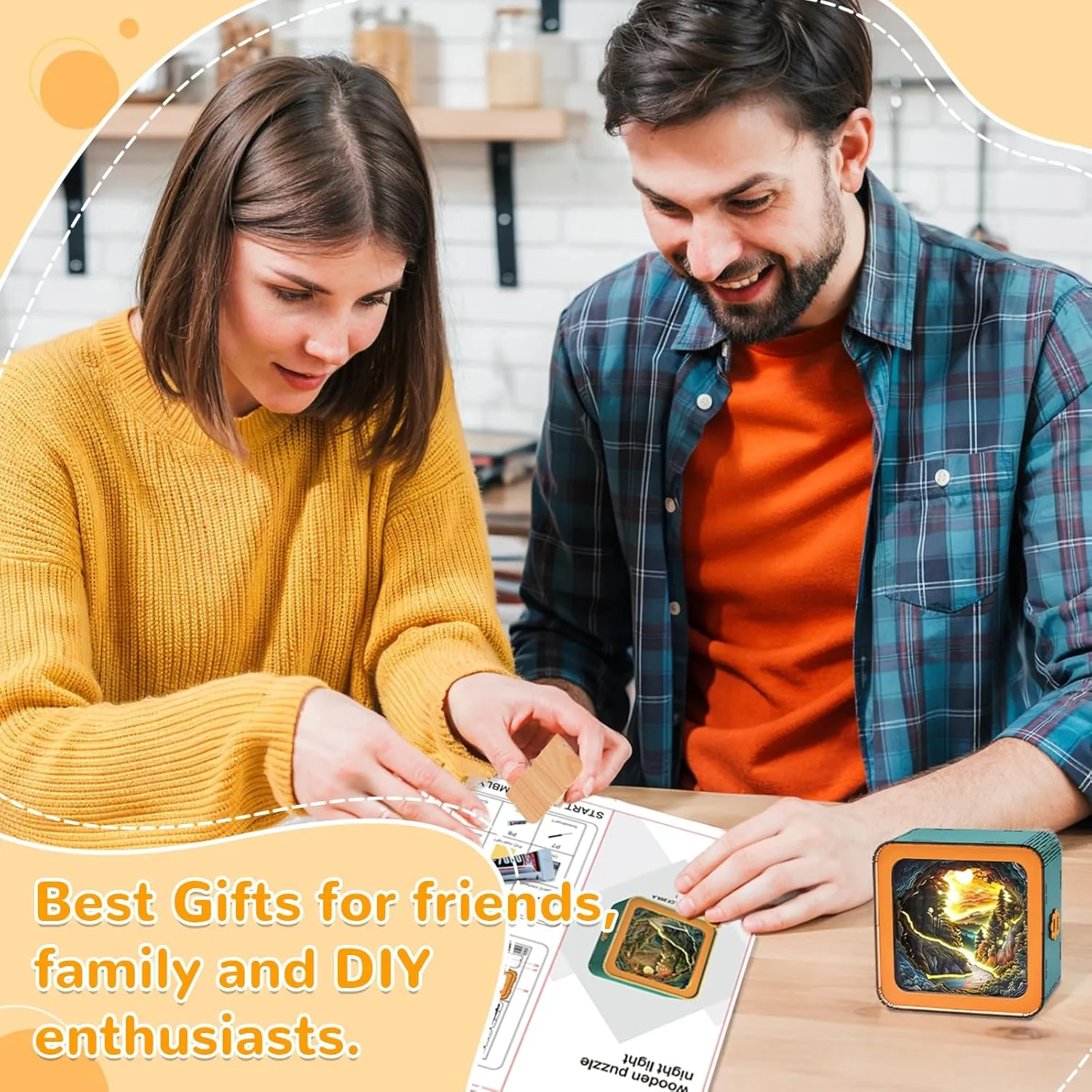 Puzzles for Adults$ Eye Care Night Light with Touchable Switch$ gnaw mural remarkable Personalized Gifts for Family Friend DIY Puzzle Lover 3D Wooden Puzzle Night Light$ Forest Secret DIY 