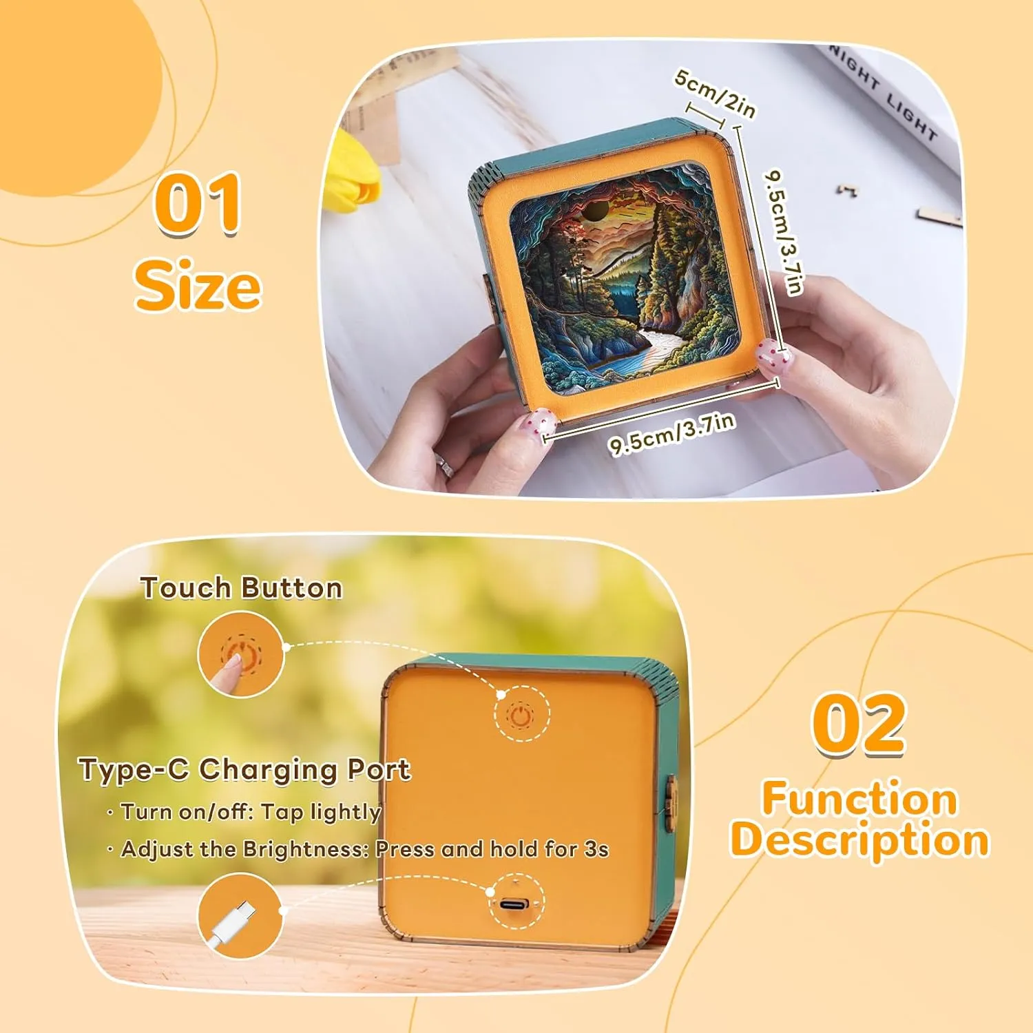 Puzzles for Adults$ Eye Care Night Light with Touchable Switch$ gnaw mural remarkable Personalized Gifts for Family Friend DIY Puzzle Lover 3D Wooden Puzzle Night Light$ Forest Secret DIY 