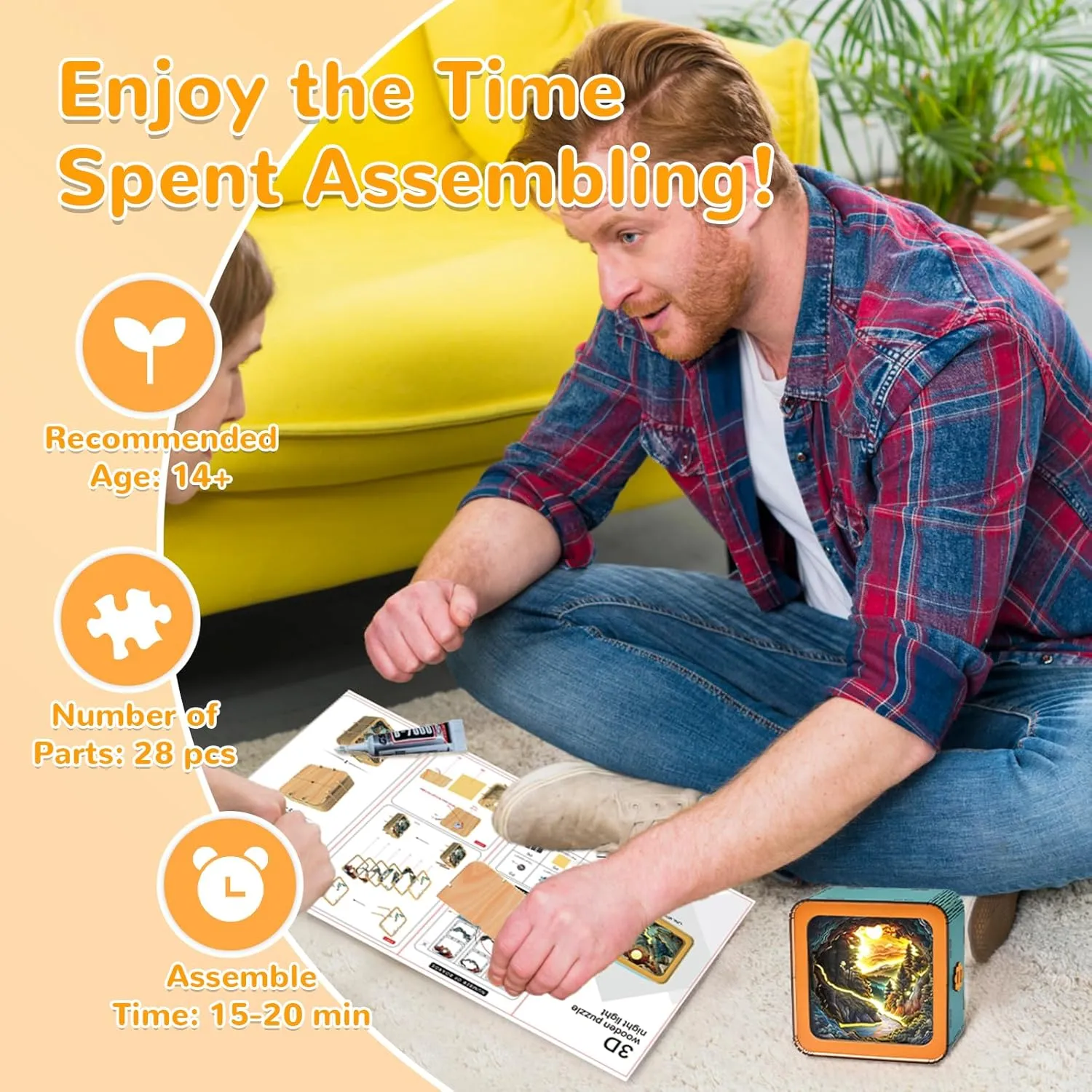 Puzzles for Adults$ Eye Care Night Light with Touchable Switch$ gnaw mural remarkable Personalized Gifts for Family Friend DIY Puzzle Lover 3D Wooden Puzzle Night Light$ Forest Secret DIY 