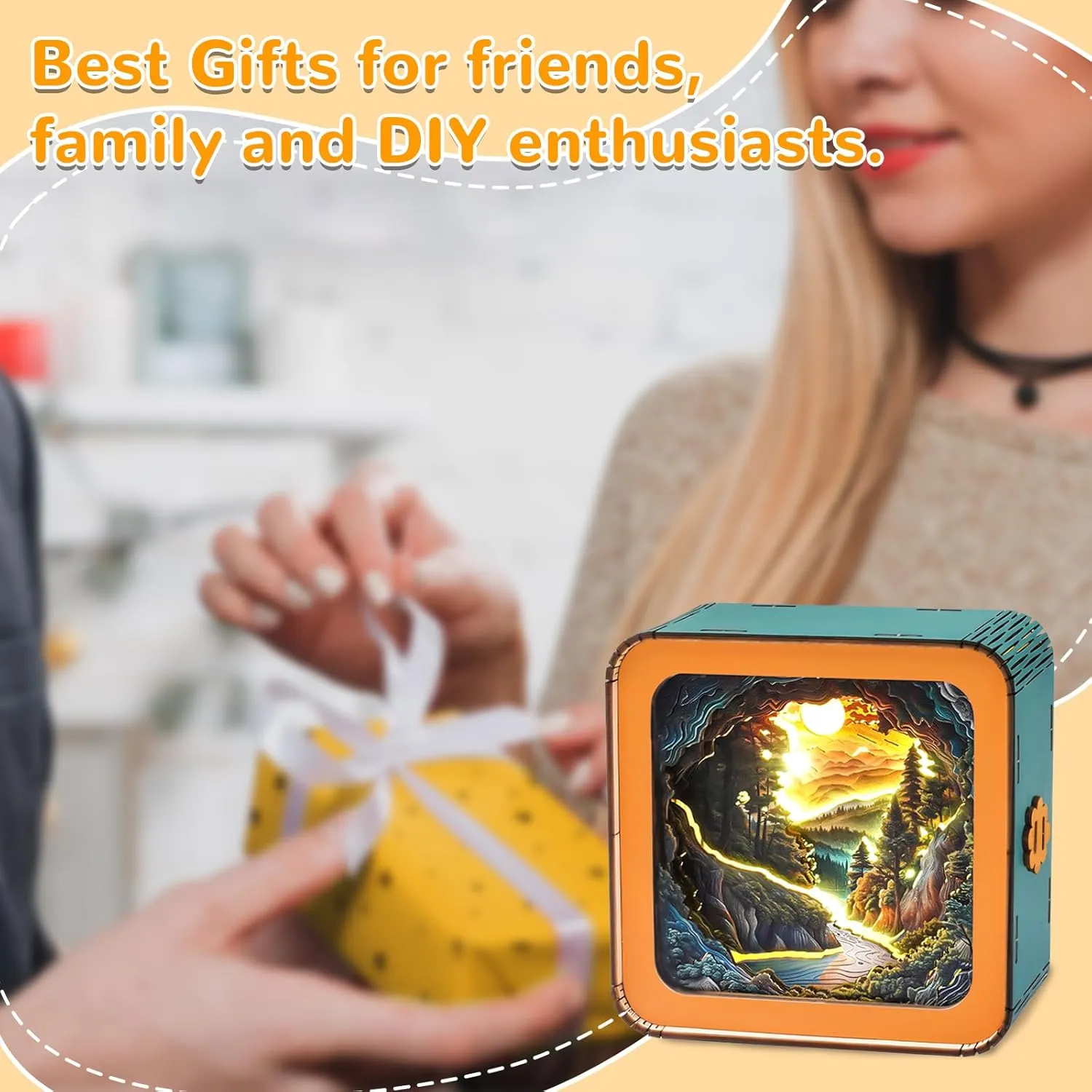 Puzzles for Adults$ Eye Care Night Light with Touchable Switch$ gnaw mural remarkable Personalized Gifts for Family Friend DIY Puzzle Lover 3D Wooden Puzzle Night Light$ Forest Secret DIY 