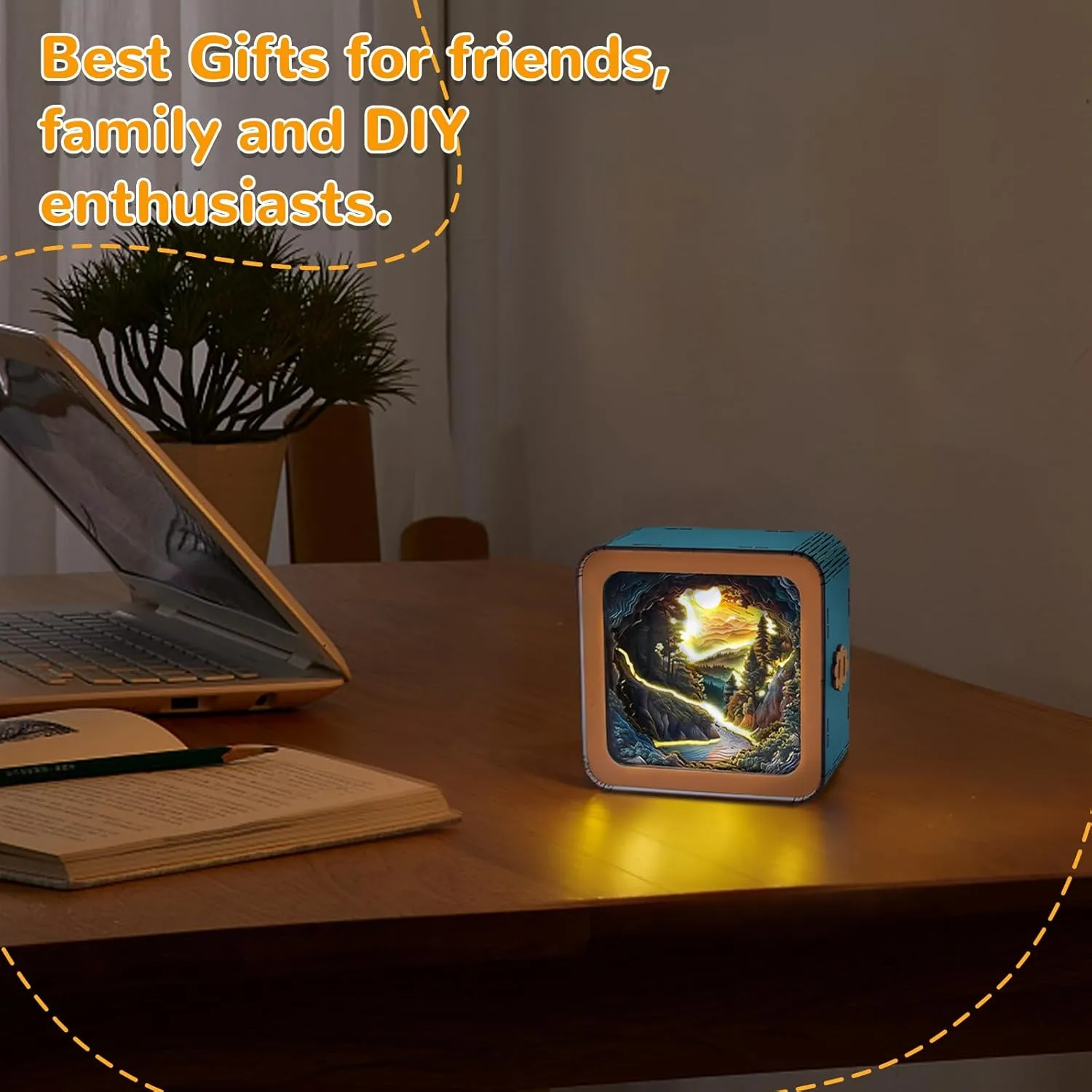 Puzzles for Adults$ Eye Care Night Light with Touchable Switch$ gnaw mural remarkable Personalized Gifts for Family Friend DIY Puzzle Lover 3D Wooden Puzzle Night Light$ Forest Secret DIY 