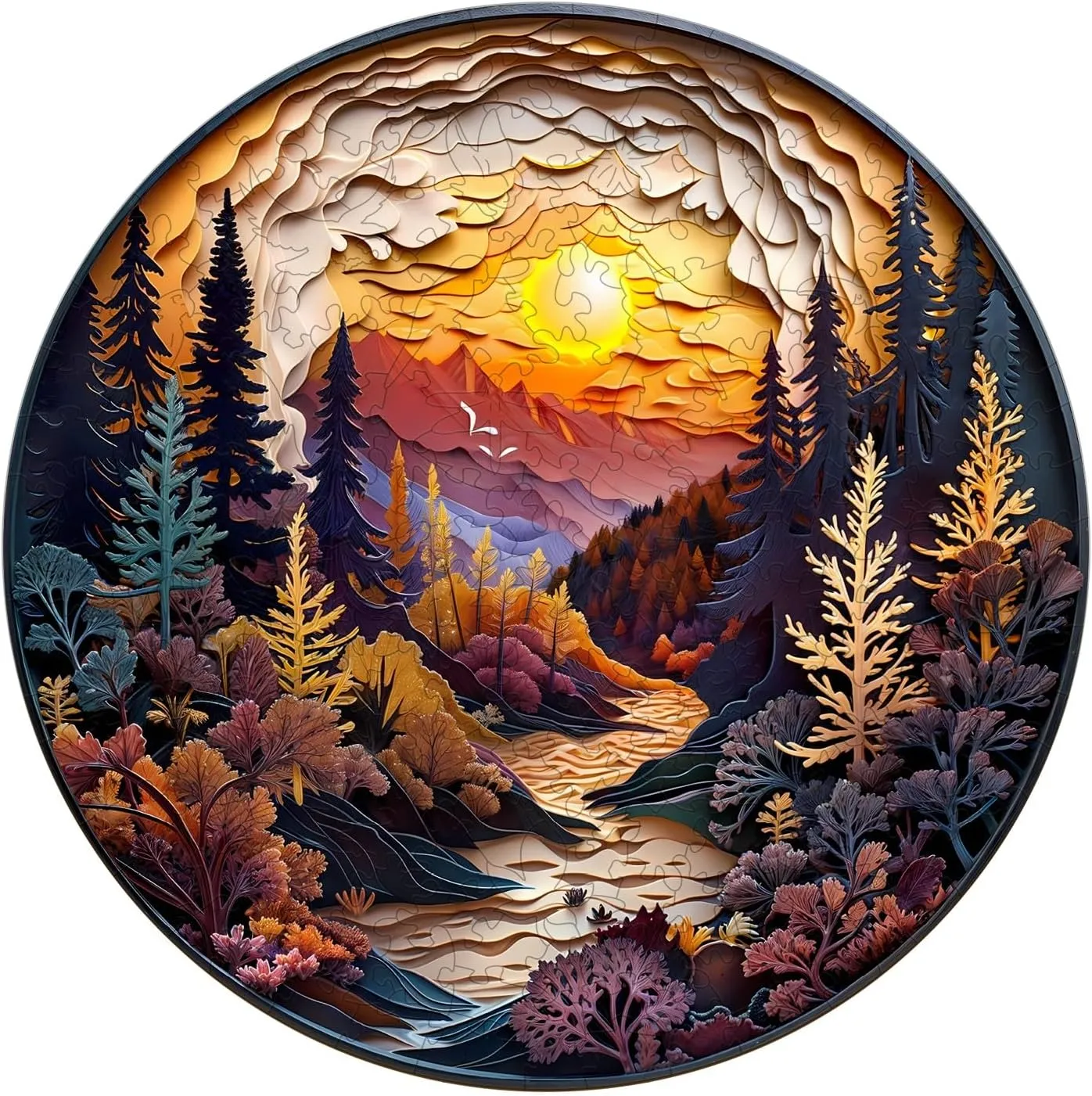 Puzzles for Adults$ Visual 3D Sunset Forest Wood Puzzles Adult$ Unique Animal Shape Wooden Jigsaw Puzzles for Adults$ Birthday Gifts for Puzzle Lovers$ Family (L-13.4 * 13.4in-300pcs) Jigfoxy Netherland Wooden 