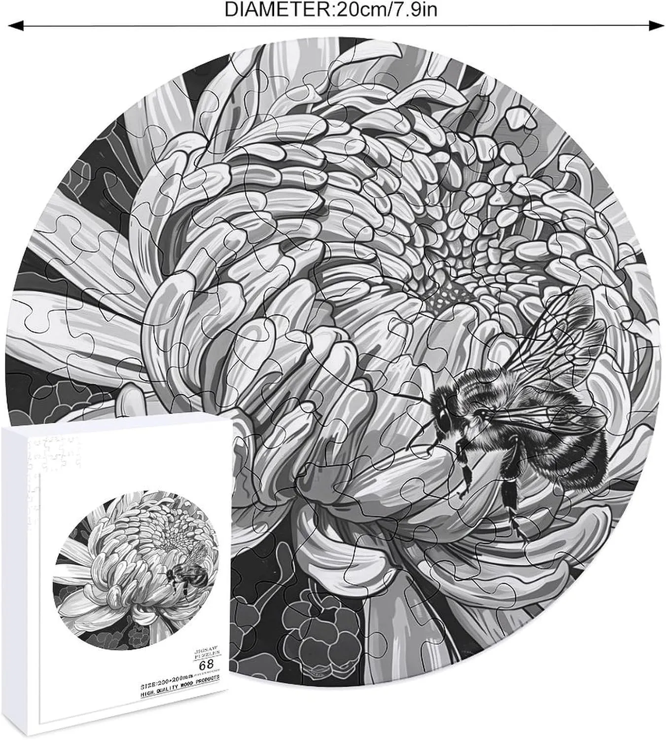 Puzzles for Home Wall unknowing milieu bathhouse derisive subjugation Decor 68 PCS Bee on A Flower Honey Floral Jigsaw Puzzles for Adults Wooden Animal Shape 