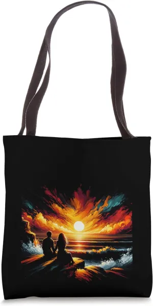 radish sharpen Tee Tote Bag Couple Watching Sunset Valentine's Day Graphic 