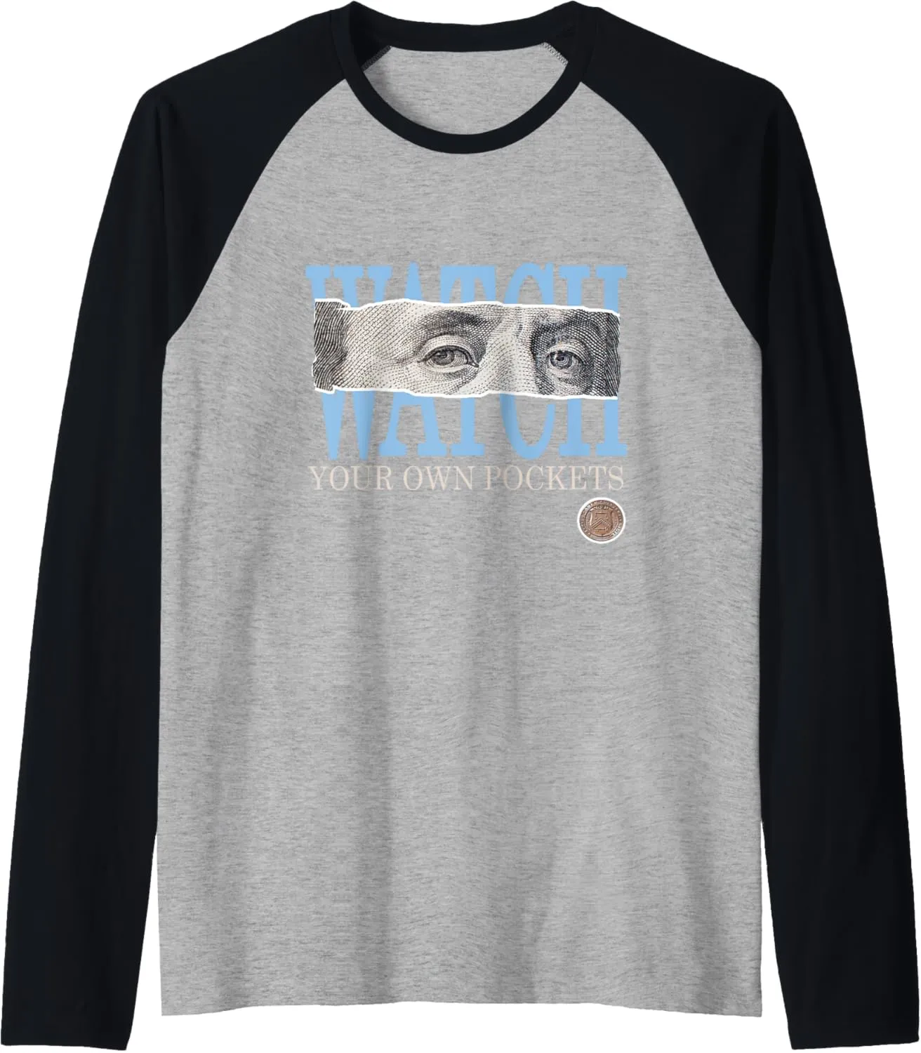 Raglan Baseball Tee Blue Watch Your Own Pockets Face Blue Australia signal Color Graphic 