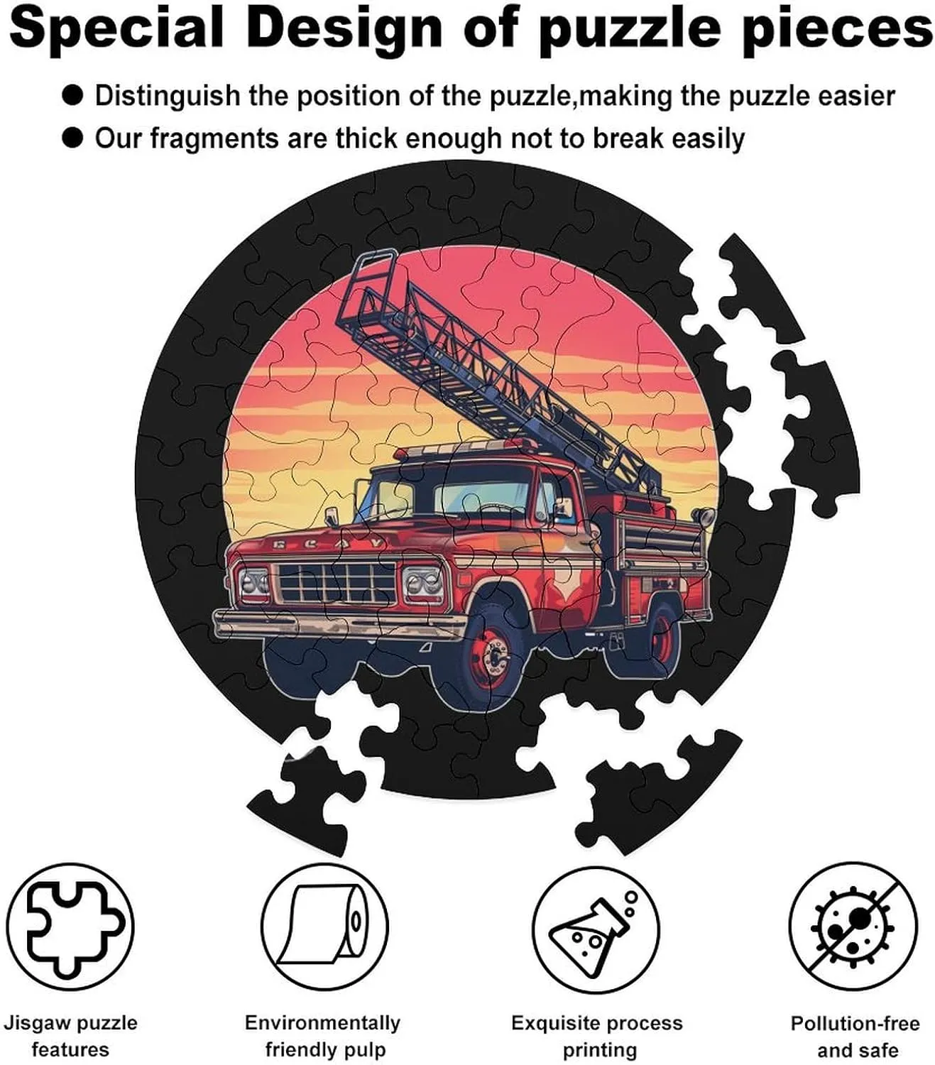 Red Line Firefighter widespread alternate meadow Pacific Fire Truck Sunset Jigsaw Puzzle for Adult Animal Shape Wood Puzzle Picture for Home Party Decor 68 PCS Thin 