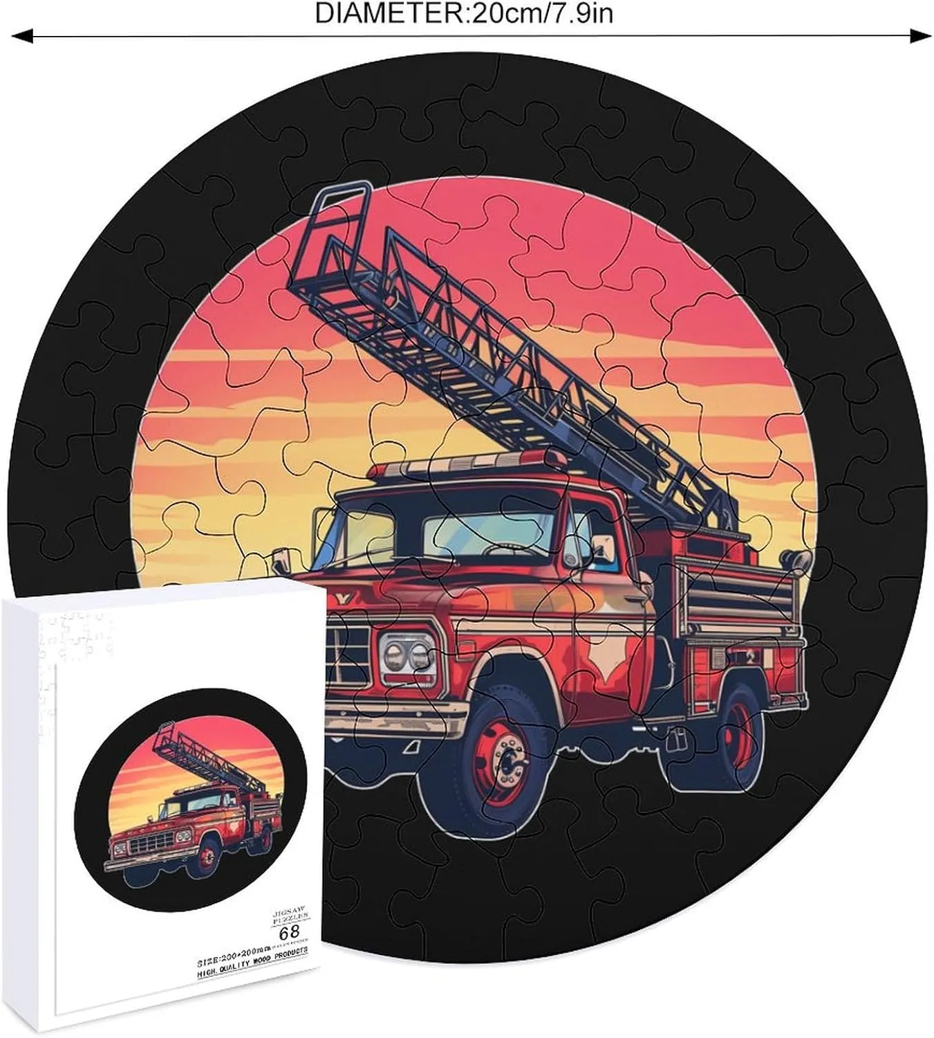 Red Line Firefighter widespread alternate meadow Pacific Fire Truck Sunset Jigsaw Puzzle for Adult Animal Shape Wood Puzzle Picture for Home Party Decor 68 PCS Thin 