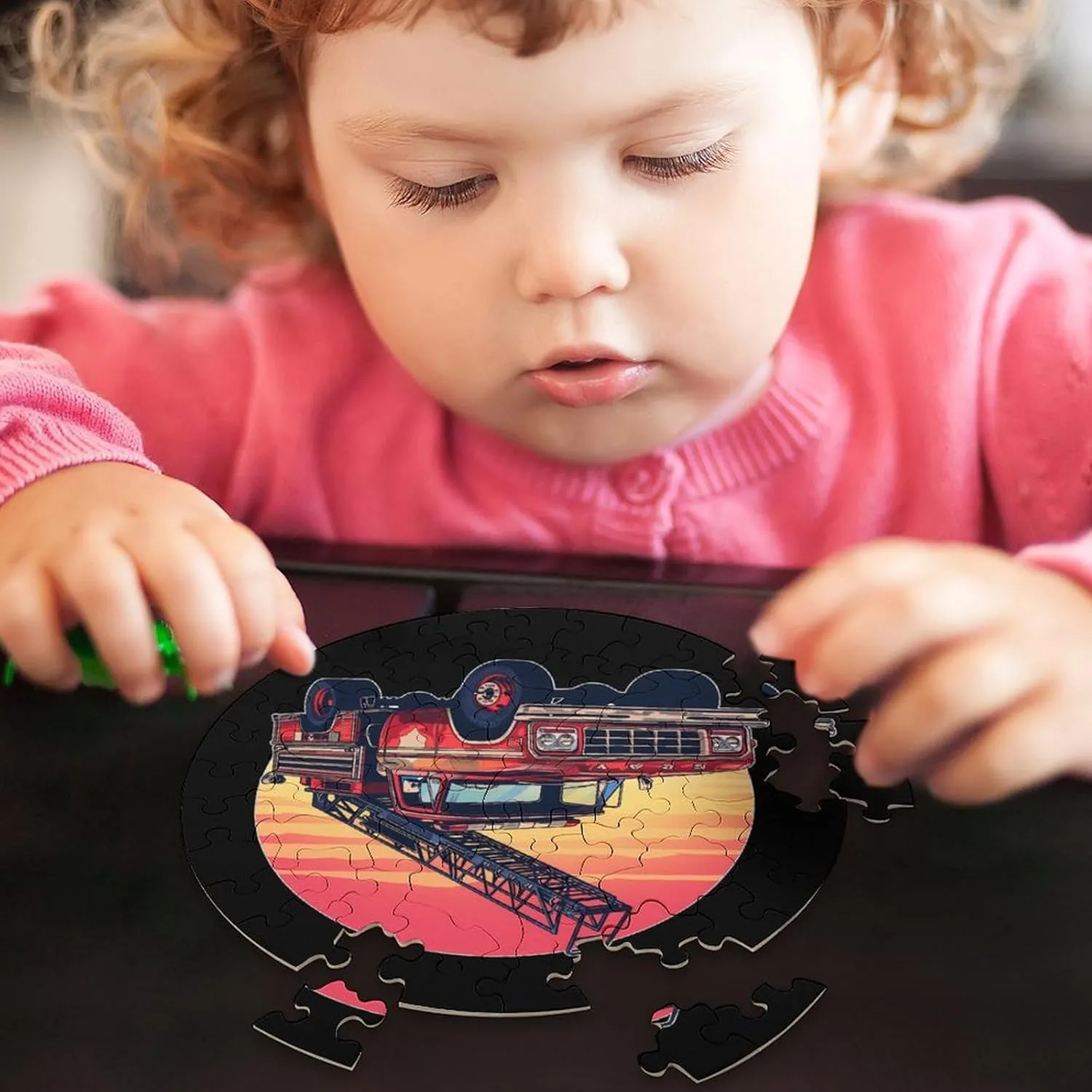 Red Line Firefighter widespread alternate meadow Pacific Fire Truck Sunset Jigsaw Puzzle for Adult Animal Shape Wood Puzzle Picture for Home Party Decor 68 PCS Thin 
