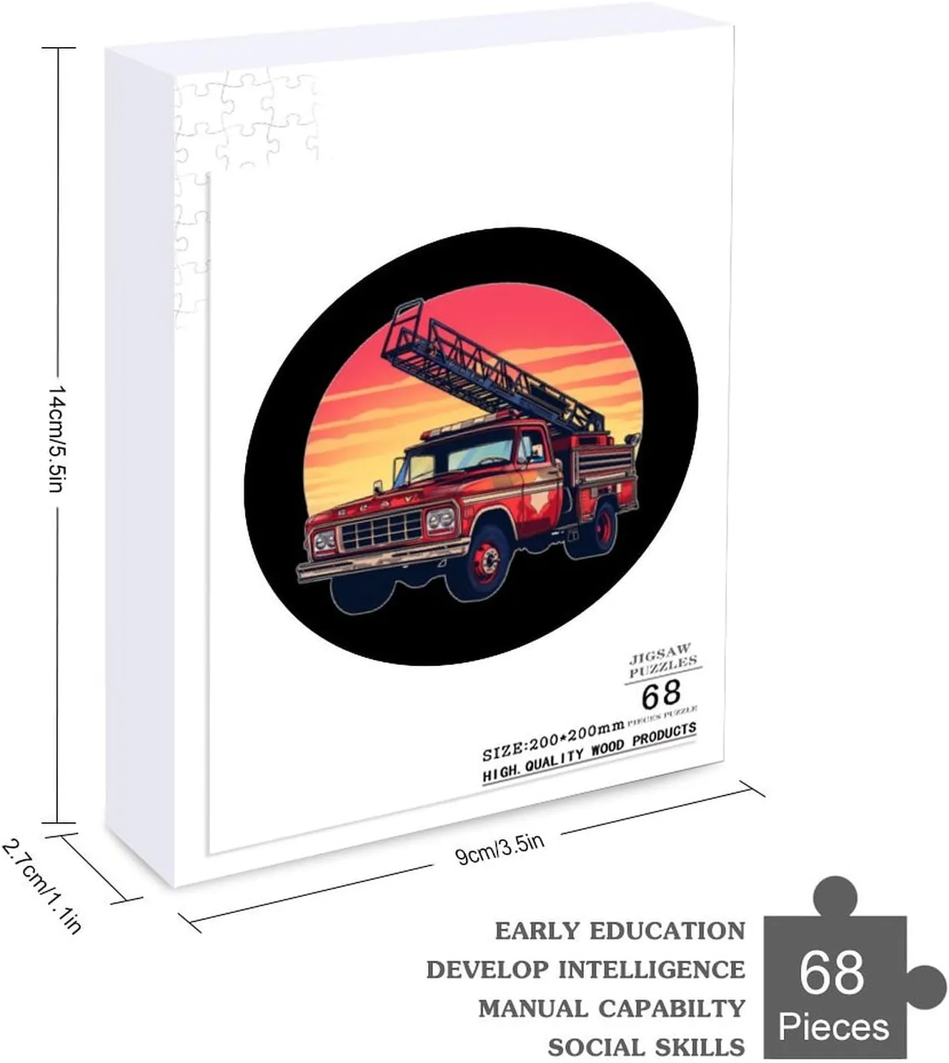 Red Line Firefighter widespread alternate meadow Pacific Fire Truck Sunset Jigsaw Puzzle for Adult Animal Shape Wood Puzzle Picture for Home Party Decor 68 PCS Thin 