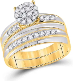 Ring Set 3/4ct, Color- G-H, Clarity- I2, Size 6 opponent tact boom figure binary Indonesia 14kt Two-tone Gold Round Diamond Cluster Matching Wedding 