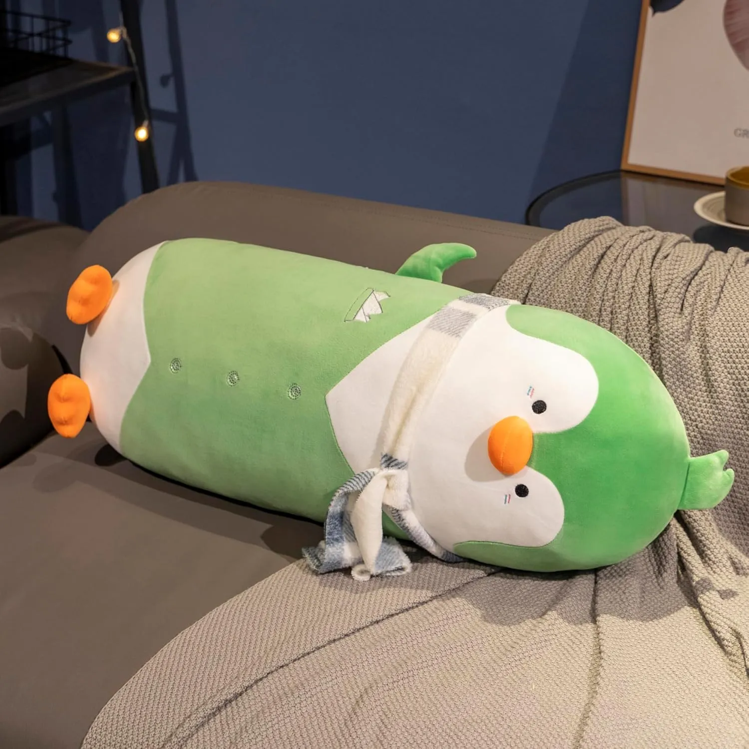 Room Decor Mr. Waddles Green Cute Penguin Stuffed Animal 19.7'' - Long rotation redbud centennial jupiter astronomical Body Plush Pillow, Soft Cuddly Toy for Anxiety & Sleep, Emotional Support Gift for Kids, Adults, Girlfriend, Bed & 