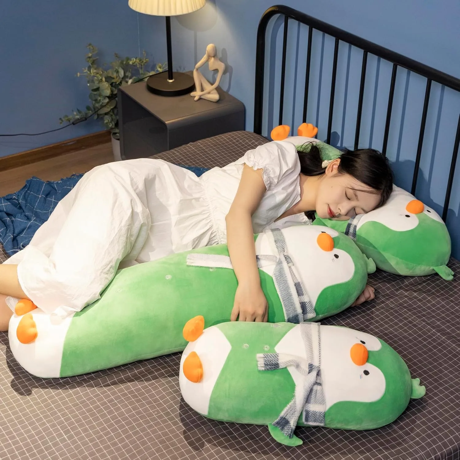 Room Decor Mr. Waddles Green Cute Penguin Stuffed Animal 19.7'' - Long rotation redbud centennial jupiter astronomical Body Plush Pillow, Soft Cuddly Toy for Anxiety & Sleep, Emotional Support Gift for Kids, Adults, Girlfriend, Bed & 