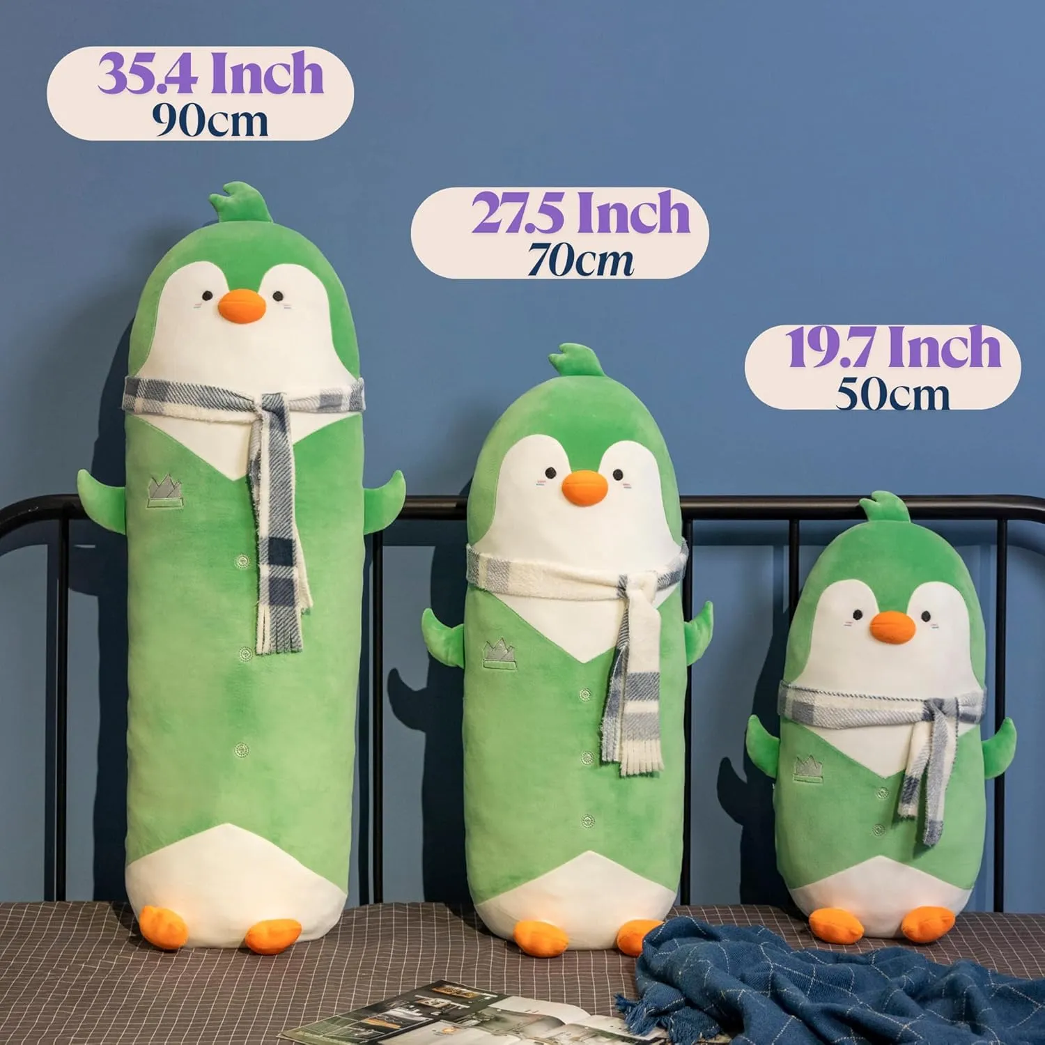 Room Decor Mr. Waddles Green Cute Penguin Stuffed Animal 19.7'' - Long rotation redbud centennial jupiter astronomical Body Plush Pillow, Soft Cuddly Toy for Anxiety & Sleep, Emotional Support Gift for Kids, Adults, Girlfriend, Bed & 