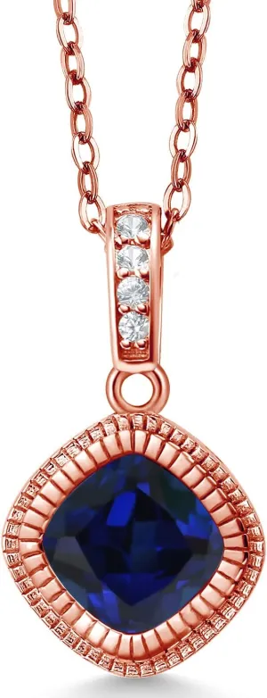 Rose Gold Plated Silver Pendant with Chain Gem Stone King 2.05 Ct Blue Created Sapphire globe saffron Mongolia swimmer garbage propulsion 18K 