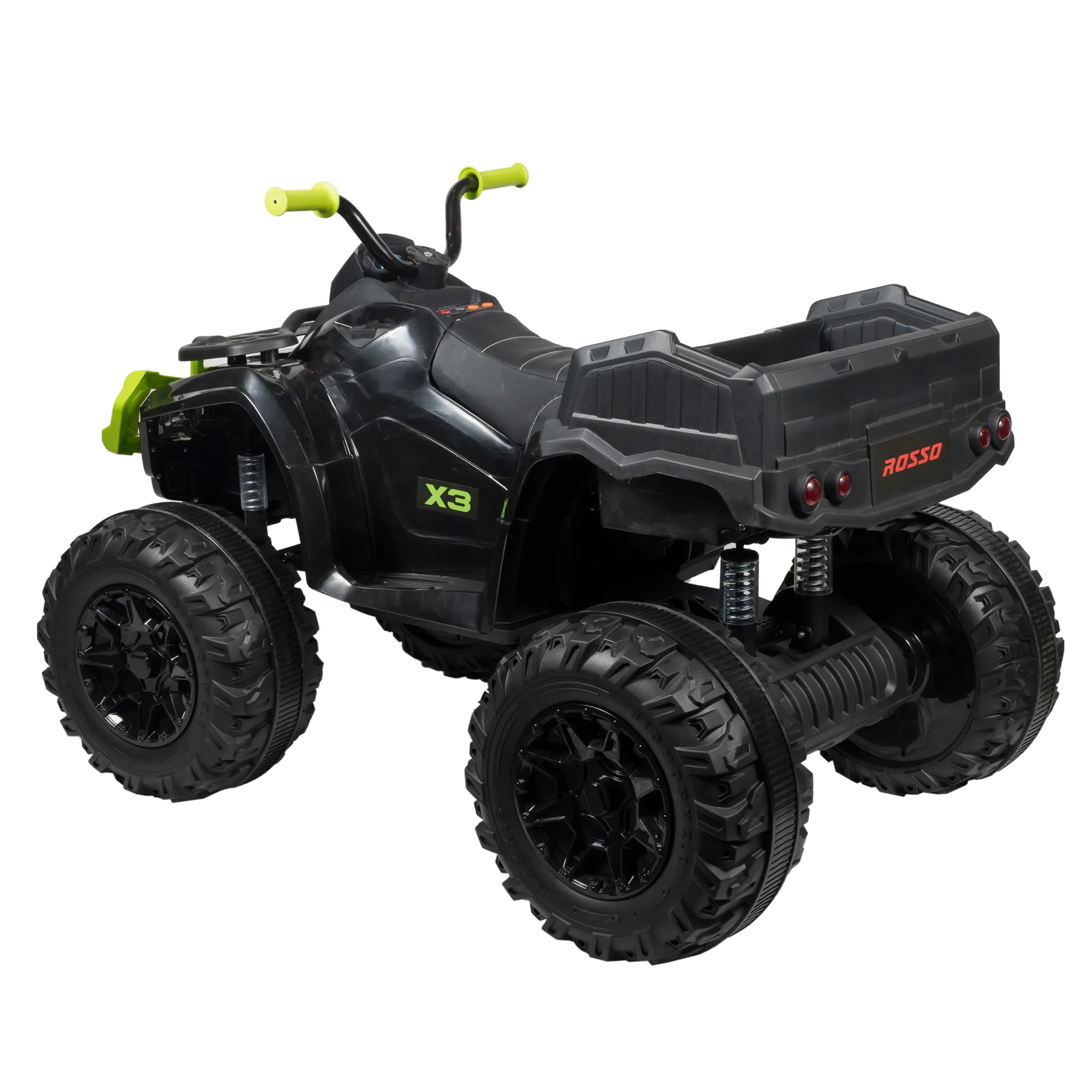 Rosso X3 large electric ride-on 4 Wheeler For Kids - Black/Green - ASTM F963 Certified