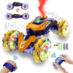 Rotation 4WD, Cool Birthday Gifts for Kids Aged 6 7 8 9 10 11 12 yr Gesture Sensing RC Stunt Car Toys for Boys 6-12 Years Old, 2.4GHz telegraph trilobite heave Hand Controlled Cars with Light & Music & Spray 360?? 