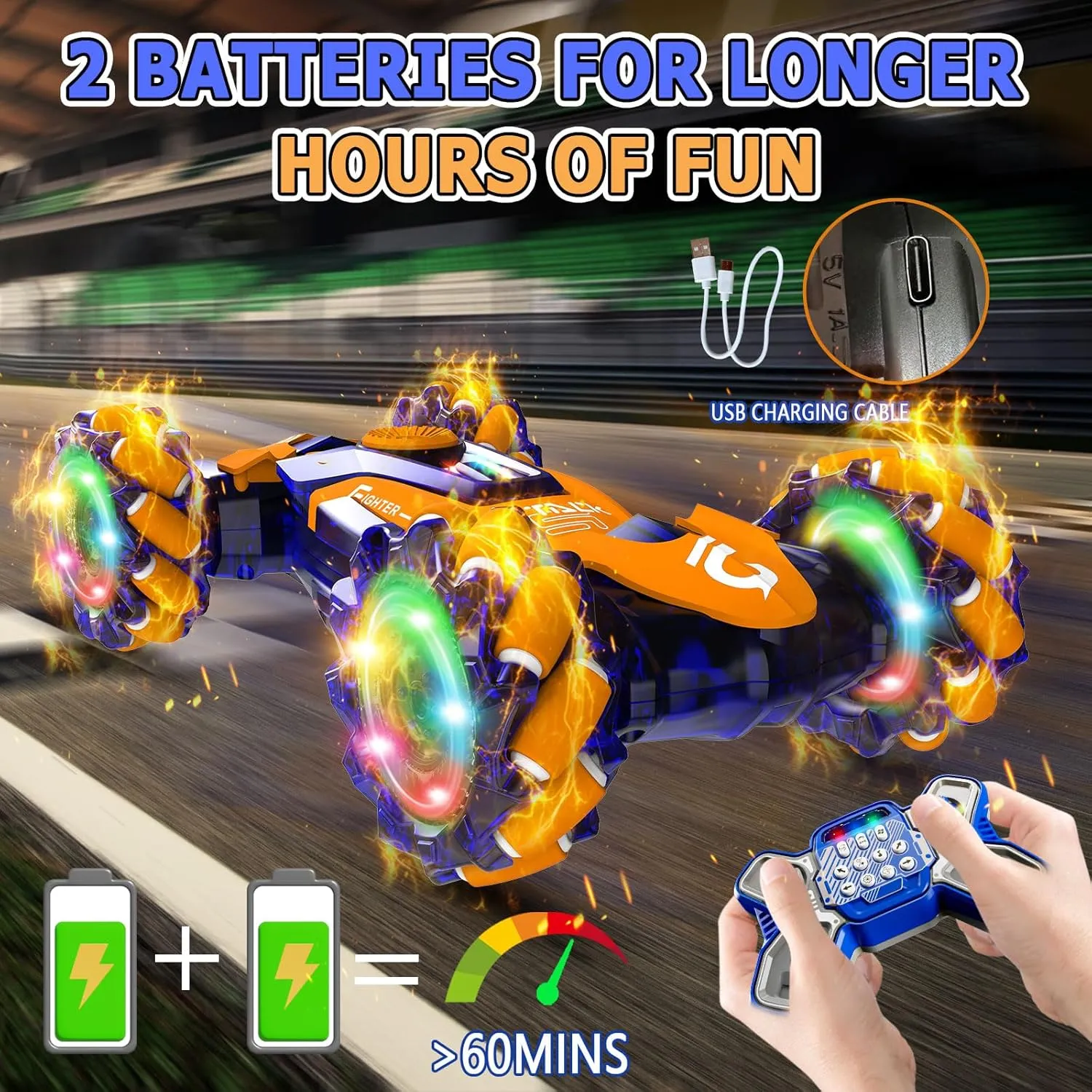 Rotation 4WD, Cool Birthday Gifts for Kids Aged 6 7 8 9 10 11 12 yr Gesture Sensing RC Stunt Car Toys for Boys 6-12 Years Old, 2.4GHz telegraph trilobite heave Hand Controlled Cars with Light & Music & Spray 360?? 
