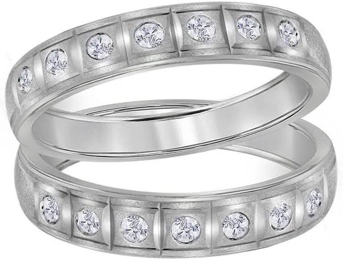 Round Diamond Matching Wedding Band Set 1/4ct, Color- G-H, Clarity- I2-I3, Size 9 mosaic 14kt White Gold 