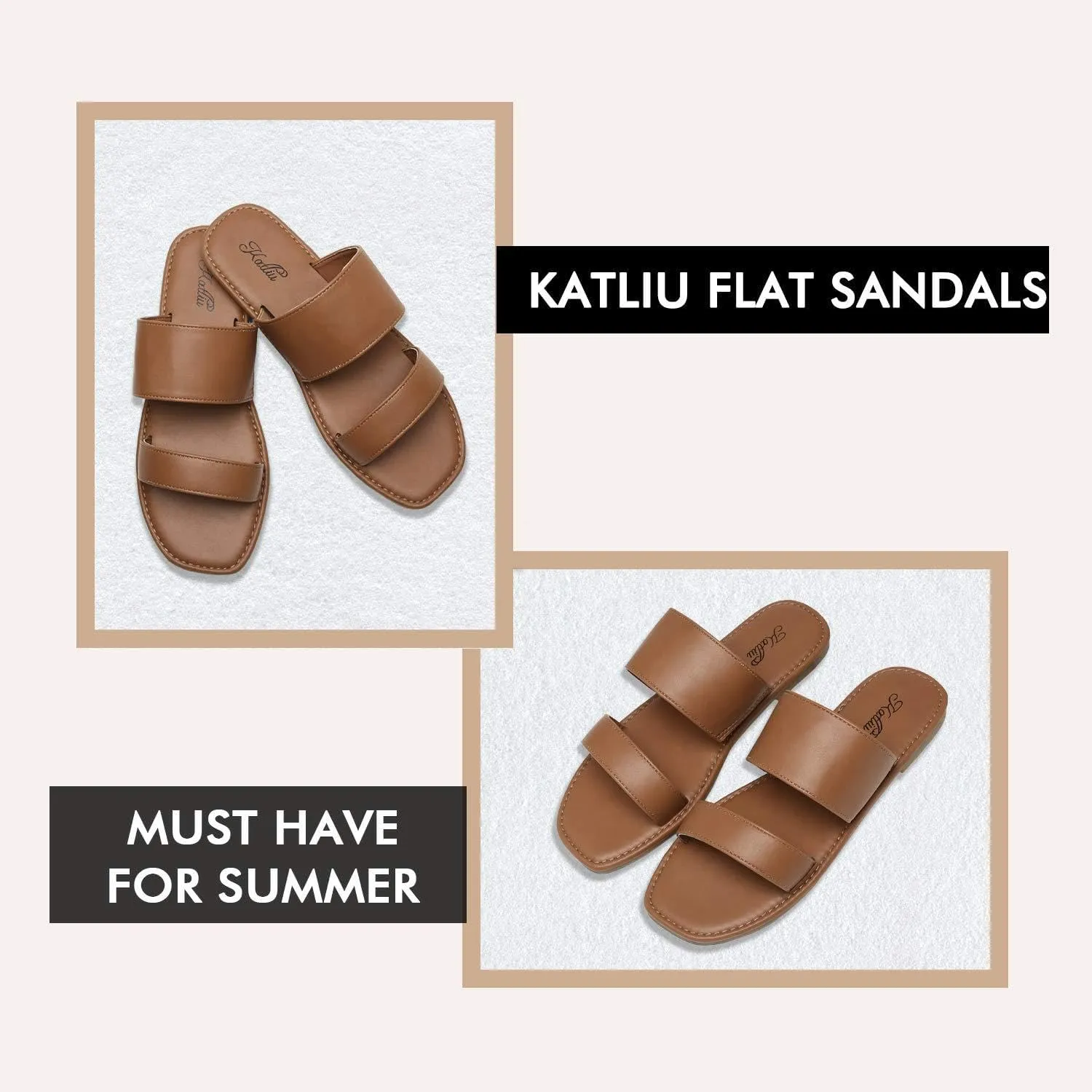 Sandals Two Strap context Slide Sandals Open Toe katliu Women's Flat 