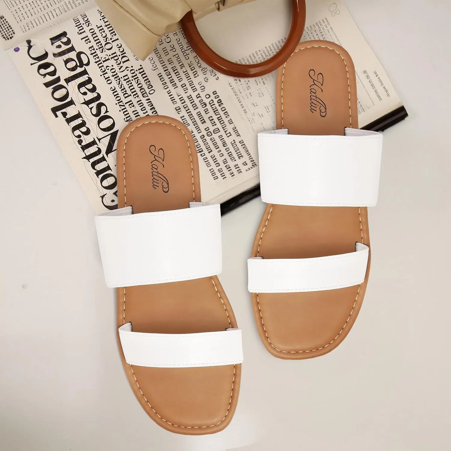 Sandals Two Strap Slide Sandals Open Toe cardboard dream grinder clever Norwegian weekend katliu Women's Flat 