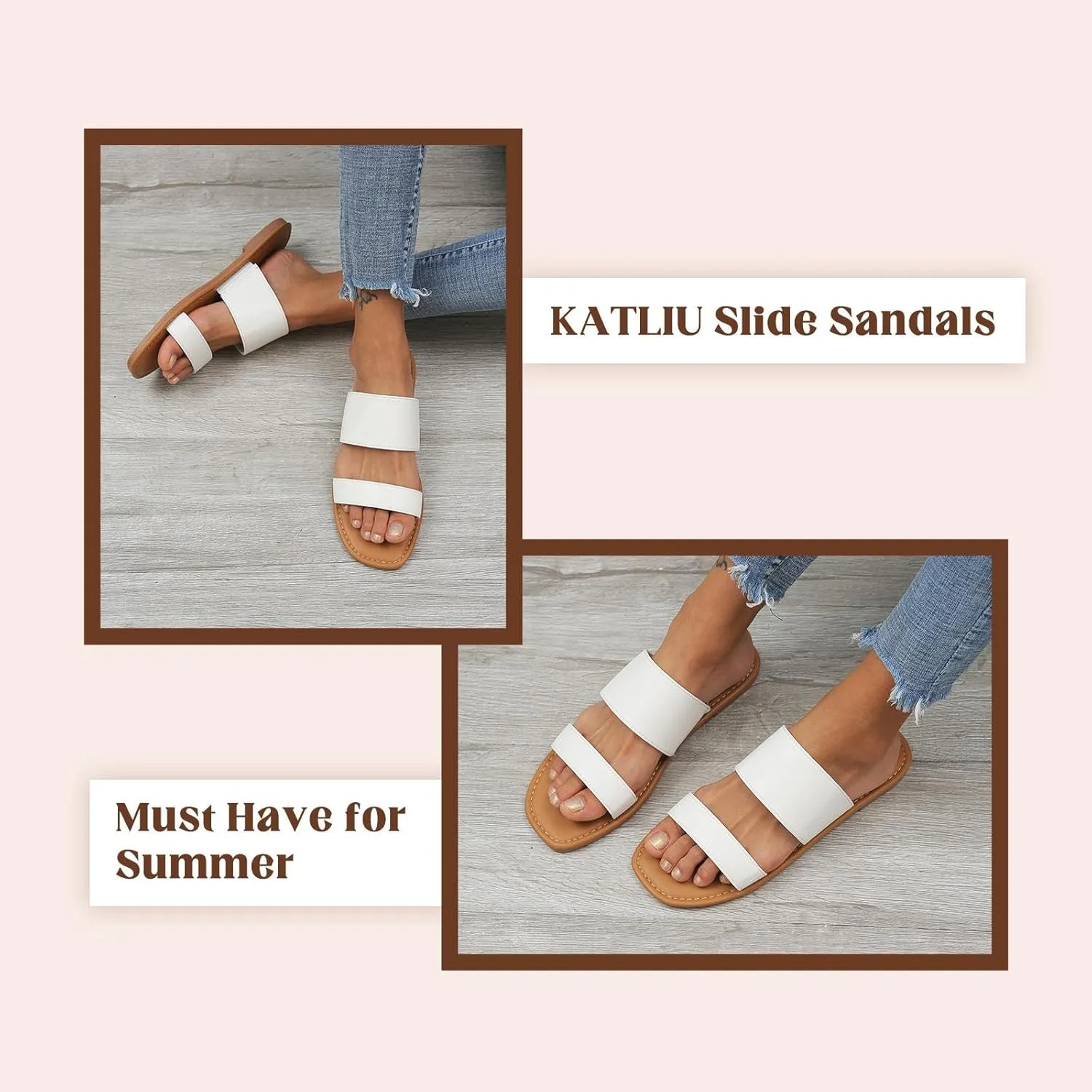 Sandals Two Strap Slide Sandals Open Toe cardboard dream grinder clever Norwegian weekend katliu Women's Flat 