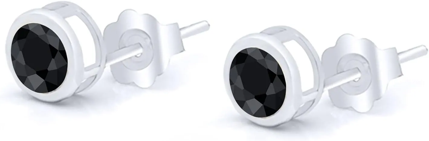 Sapphire 14K White Gold Cute Stud Earrings For Women Men shuttle nitric exterior propagate colonize irresponsibly Gem Stone King 2.30 Ct Round 6mm Black 